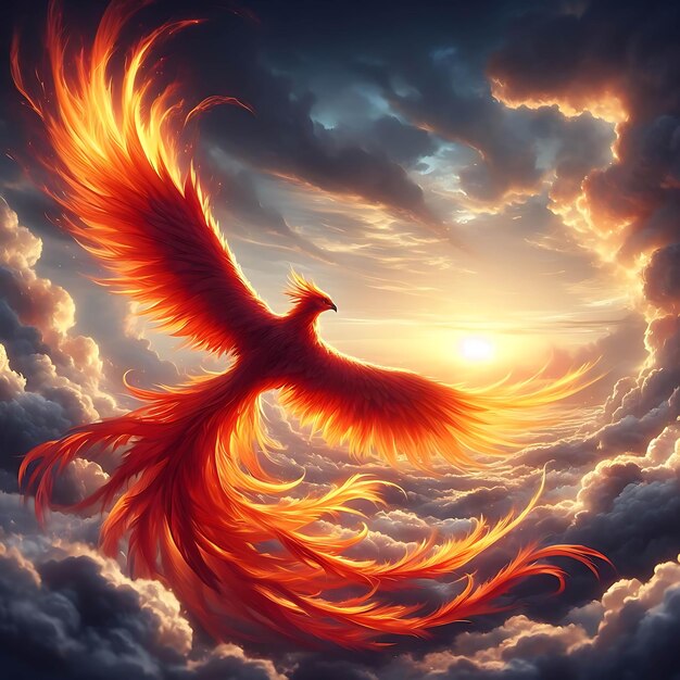 A majestic phoenix reborn from a flame