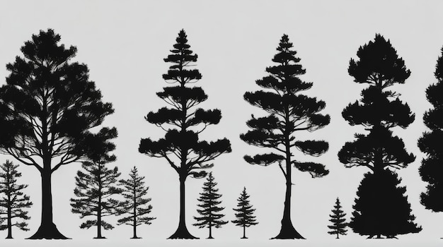 Majestic Pines Pine Tree Panorama Illustration Set in Black and White