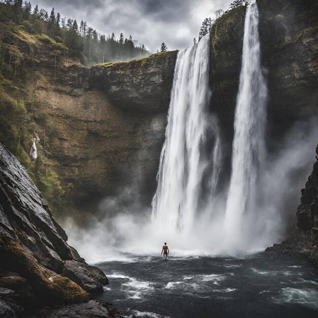 Foto majestic plunge cattura la pura forza di una potente cascata