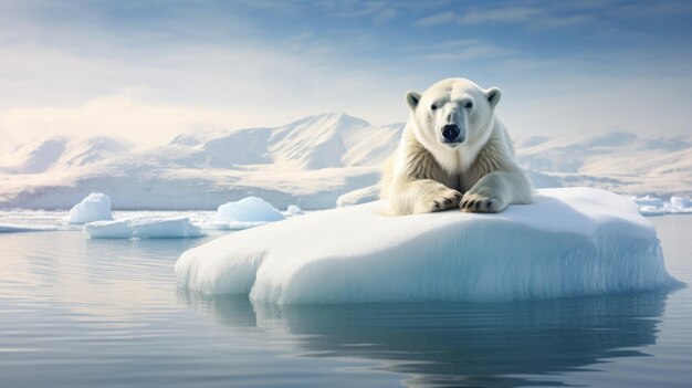 A majestic polar bear perched on an icy throne