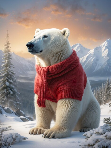 Photo majestic polar bear wearing dress winter season