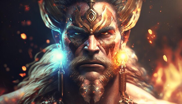 Majestic Portrait of Indra the King of the Elements