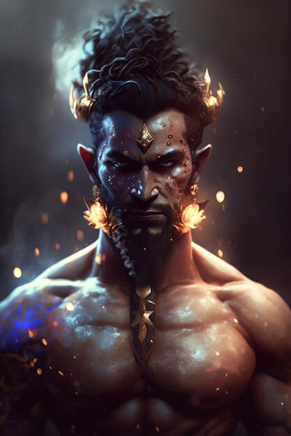 Majestic Portrait of Indra the King of the Elements