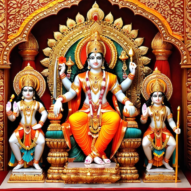 Photo a majestic portrayal of lord rama along with his brothers