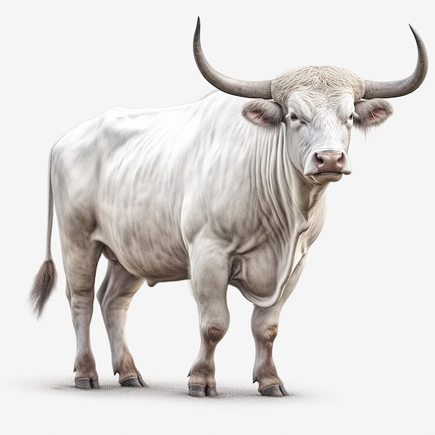 Majestic Power Full Body Shot of a Bull on a White Background