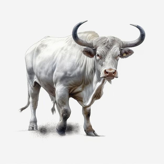 Majestic Power Full Body Shot of a Bull on a White Background