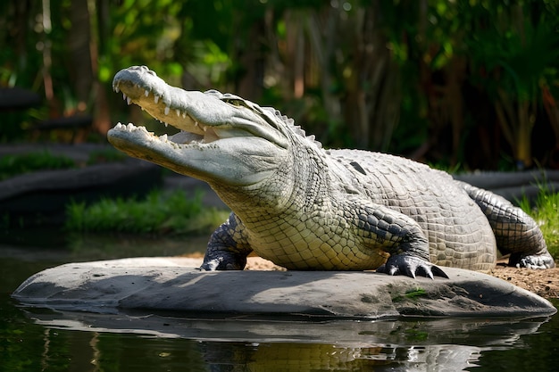 Majestic prehistorische vibe gevangen als een grote krokodil basks ledig