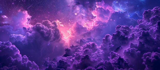 Majestic purple night sky and clouds infused with stardust