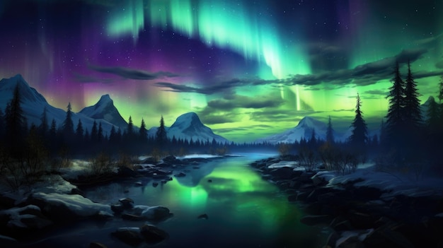 Majestic purplegreen aurora borealis ai