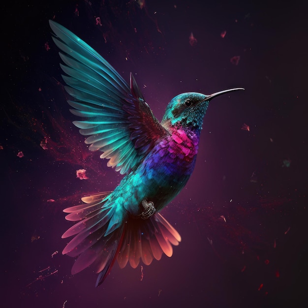 Majestic Rainbow Bird Soaring Through Space