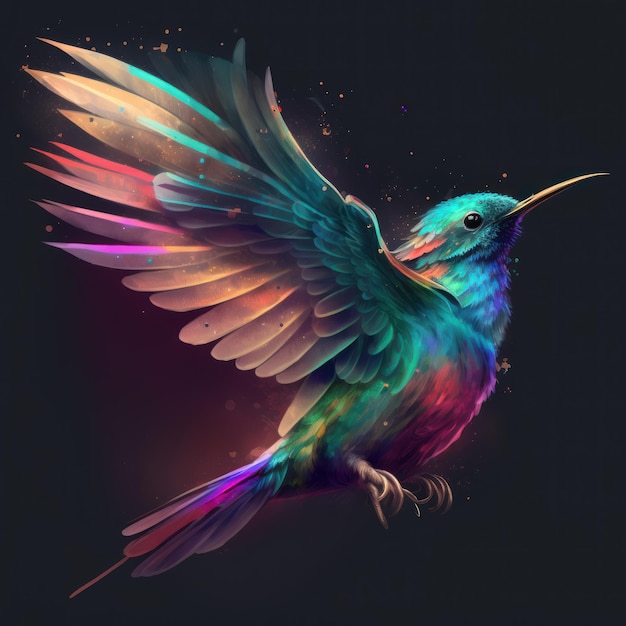 Majestic Rainbow Bird Soaring Through Space