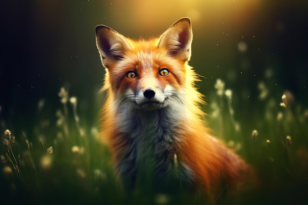 Величественная рыжая лисица на лесной поляне