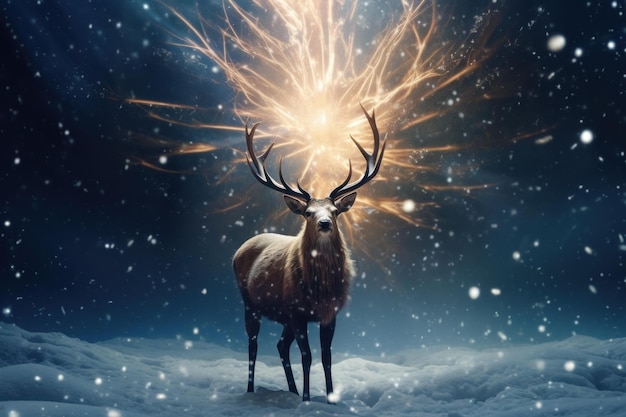 Foto majestic reindeer sneeuwvlokken natuur generate ai