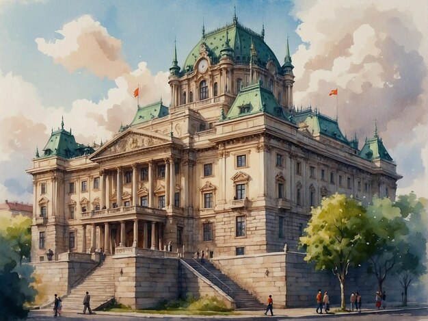 Photo majestic renaissance palace a watercolor grandeur unraveled