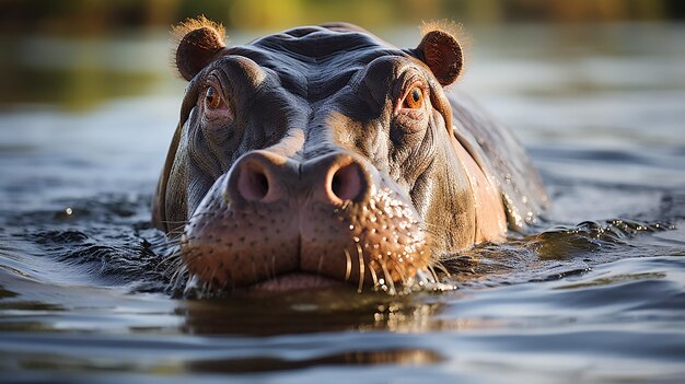 Величественный бегемот, выходящий из объятий воды