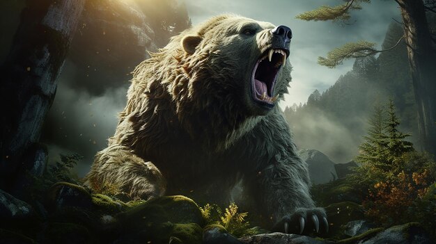 Photo majestic roar giant bear groaning with earthshaking voice