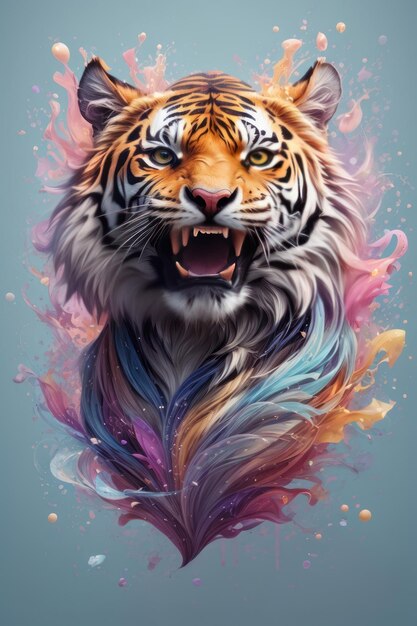 Photo majestic roar intricate tiger head illustration for contemporary tshirt art