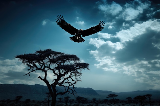 Photo the majestic ruppells vulture soaring high above the african savannah