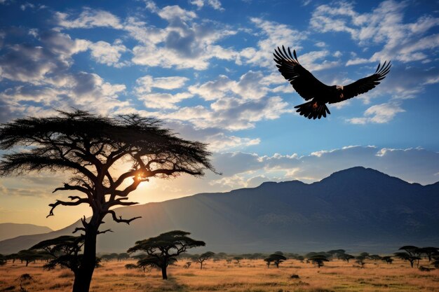 Photo the majestic ruppells vulture soaring high above the african savannah