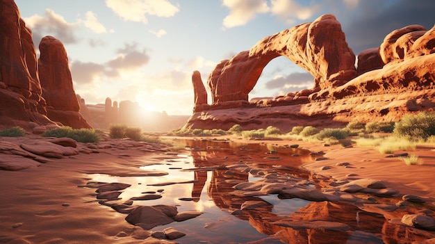 Majestic sandstone monument illuminated by sunset a famous travel