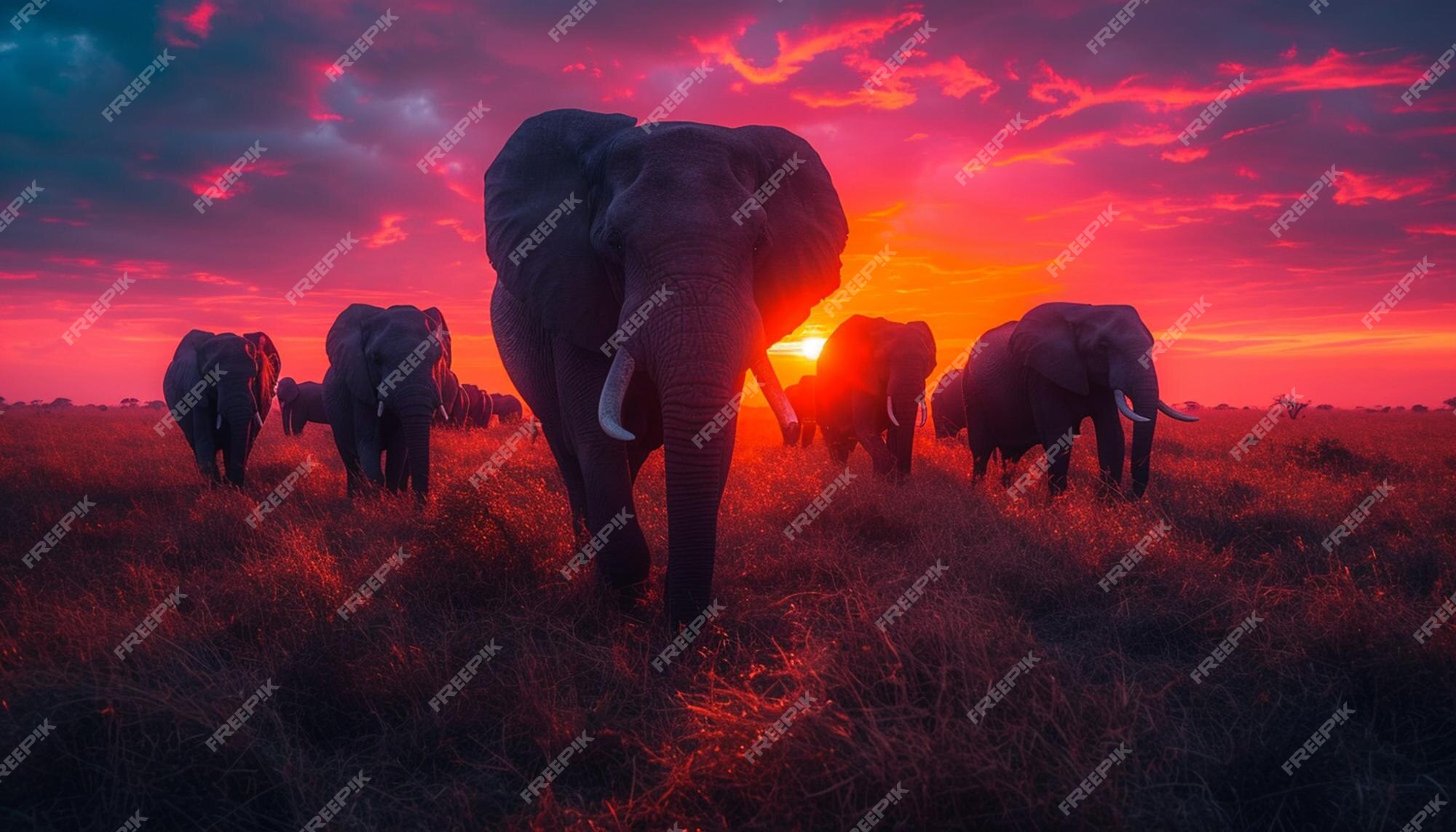 Premium Photo | A majestic scene of a herd of elephants walking across