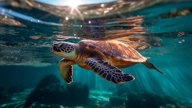 A majestic sea turtle navigates the underwater world marine life Generative AI