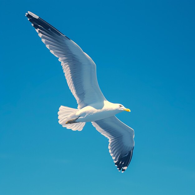 Majestic seagull in vlucht tegen een heldere blauwe achtergrond voor sociale media Postgrootte