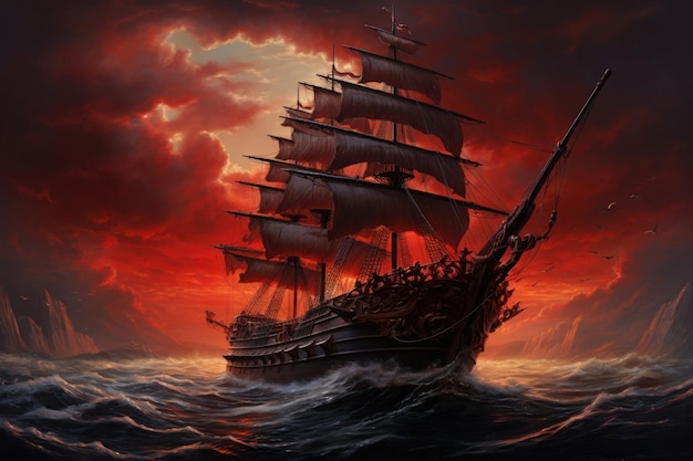 Majestic Ship Sailing Through Stormy Seas