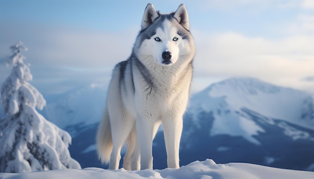 majestic Siberian Husky standing proudly in a snowy landscape