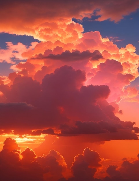 Величественное небо, наполненное яркими водоворотами розового и оранжевого цветов, освещенное ярким оранжевым солнцем.