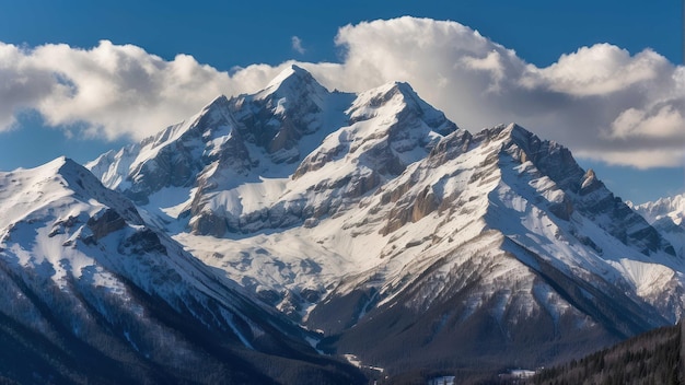 Majestic snow covered mountain peak close up