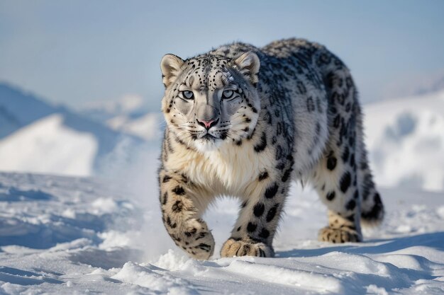 Foto il maestoso leopardo delle nevi in un paesaggio invernale