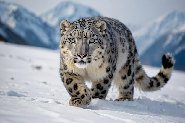 Foto majestic snow leopard in a winter landscape