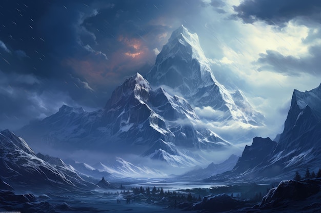 Majestic SnowCapped Mountain Range Generative AI