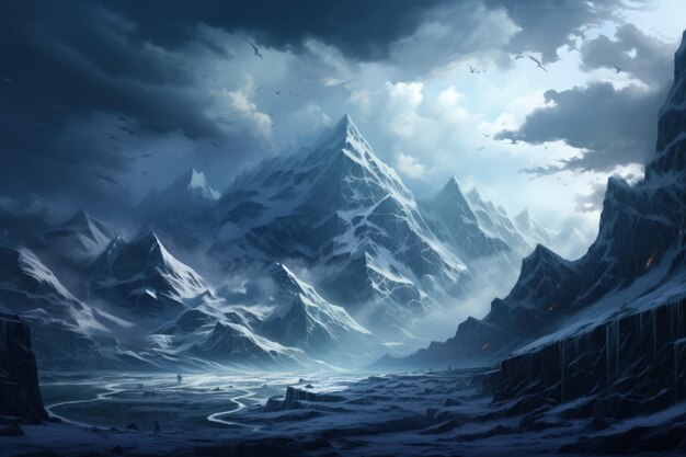 Majestic SnowCapped Mountain Range Generative AI