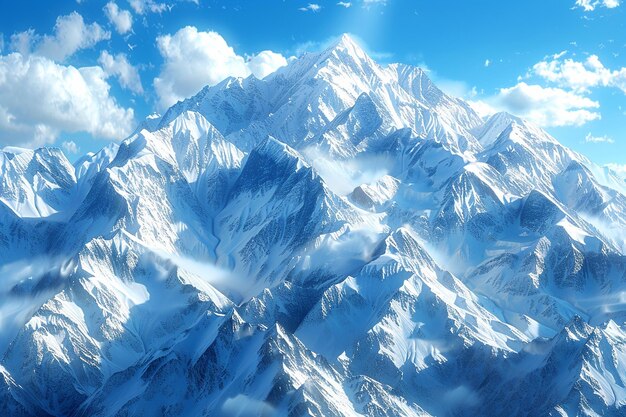 Majestic snowcapped peaks against a blue sky