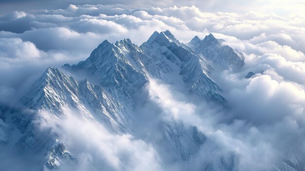 写真 雲の上にある壮大な雪の山頂