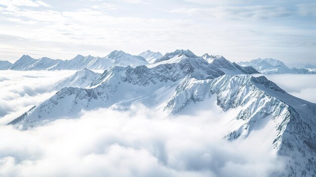 写真 雲の上にある壮大な雪の山頂