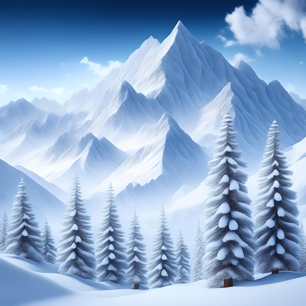 Photo majestic snowy mountains white pine trees wallpaper