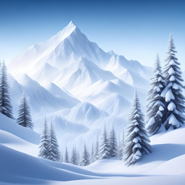 Фото Величественные снежные горы белые сосновые деревья обои