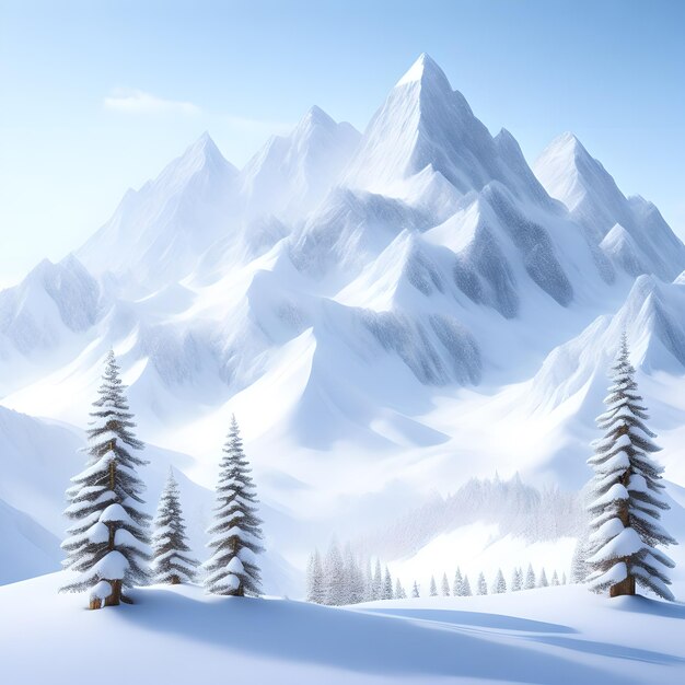 美しい雪の山々 白い松の木 壁紙