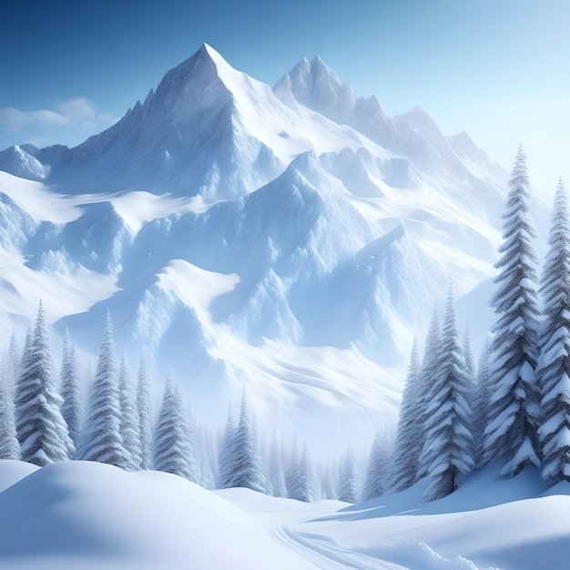 majestic snowy mountains white pine trees wallpaper