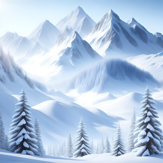 majestic snowy mountains white pine trees wallpaper