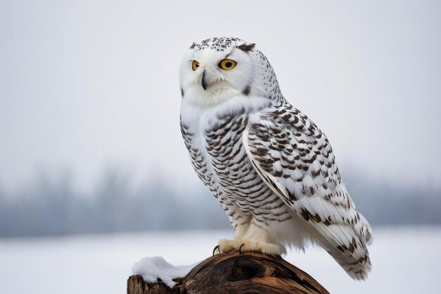 Majestic snowy owl perched in a winter scene