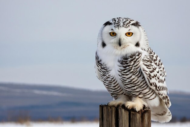 Photo majestic snowy owl perched in a winter scene