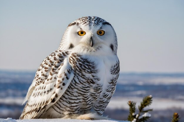 Photo majestic snowy owl perched in a winter scene