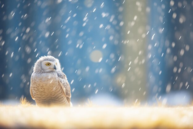 Photo majestic snowy owl in a snowstorm