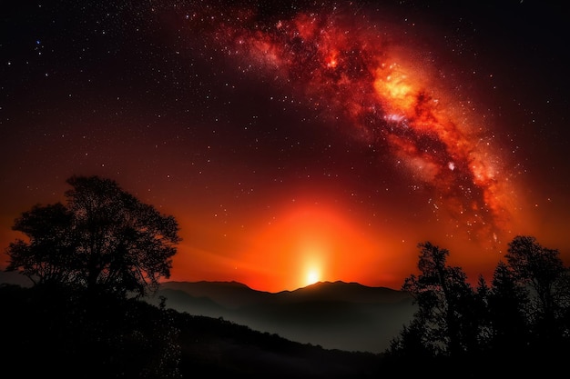 星空を背景にした雄大な太陽フレア