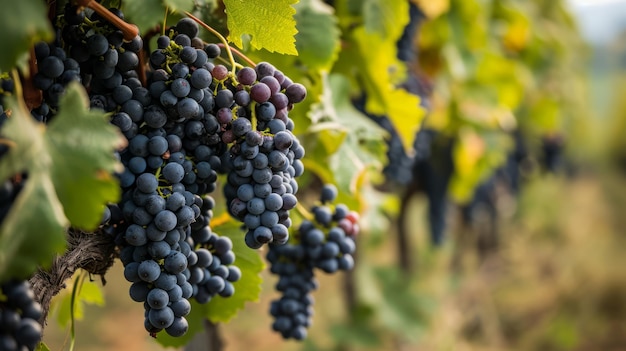 The Majestic Splendor Captivating Black Nebbiolo Grapes Adorned with Lush Green Leaves in the Encha