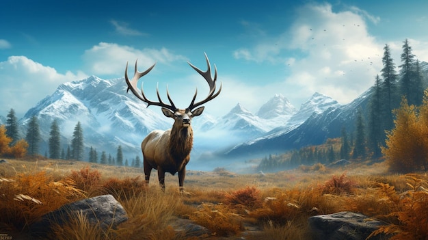 Photo majestic stag grazing in tranquil wilderness meadow